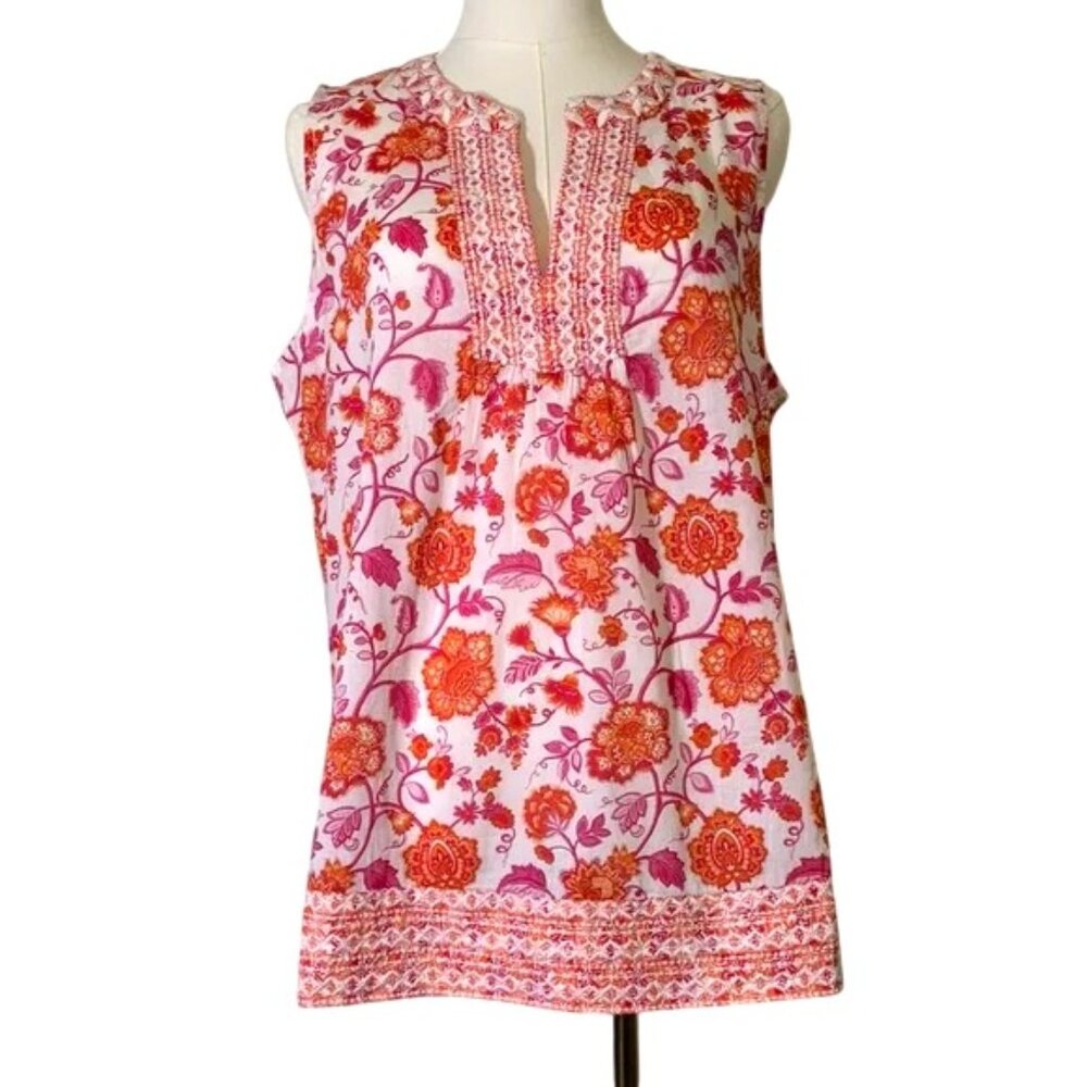 Floral Sleeveless Top - Pink and Orange